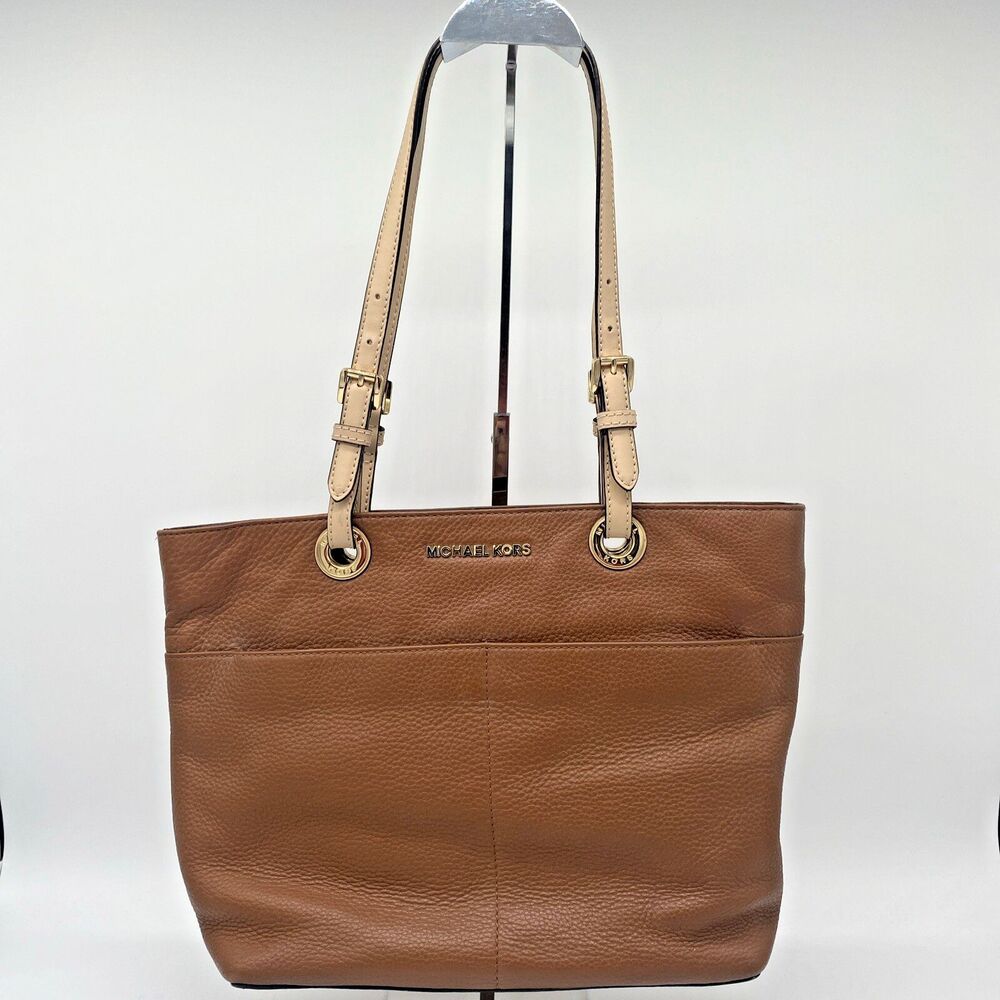 Michael Kors Bedford Medium Top Zip Logo Pocket Tote Bag in Acorn Brown